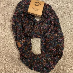 🆕 NWT Black Infinity Scarf w/multicolored stitching, one size, multiple uses!